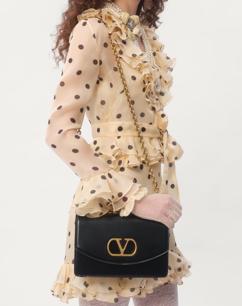 Valentino Handbags Abito Corto In Organza Stampa Pois Spots per Donna in Avorio/nero | Valentino IT Negozio