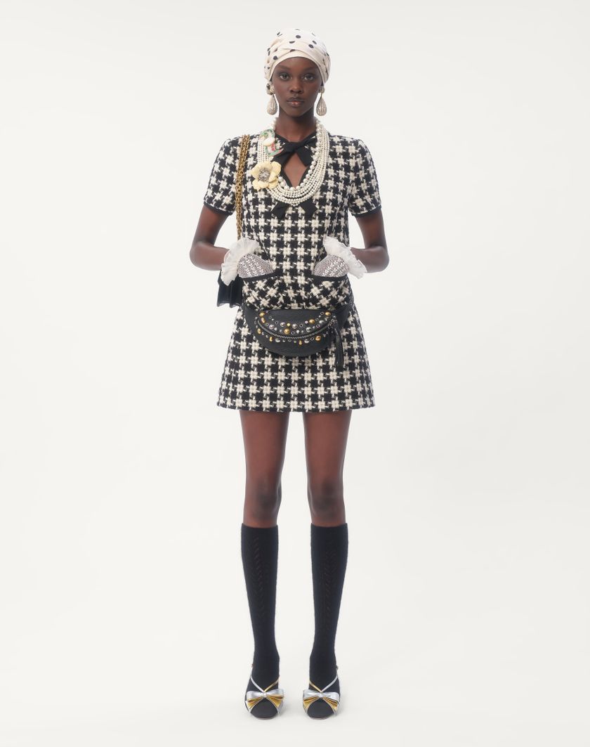 Valentino Handbags Abito Corto In Damier Light Tweed per Donna in Avorio/nero | Valentino IT Italy