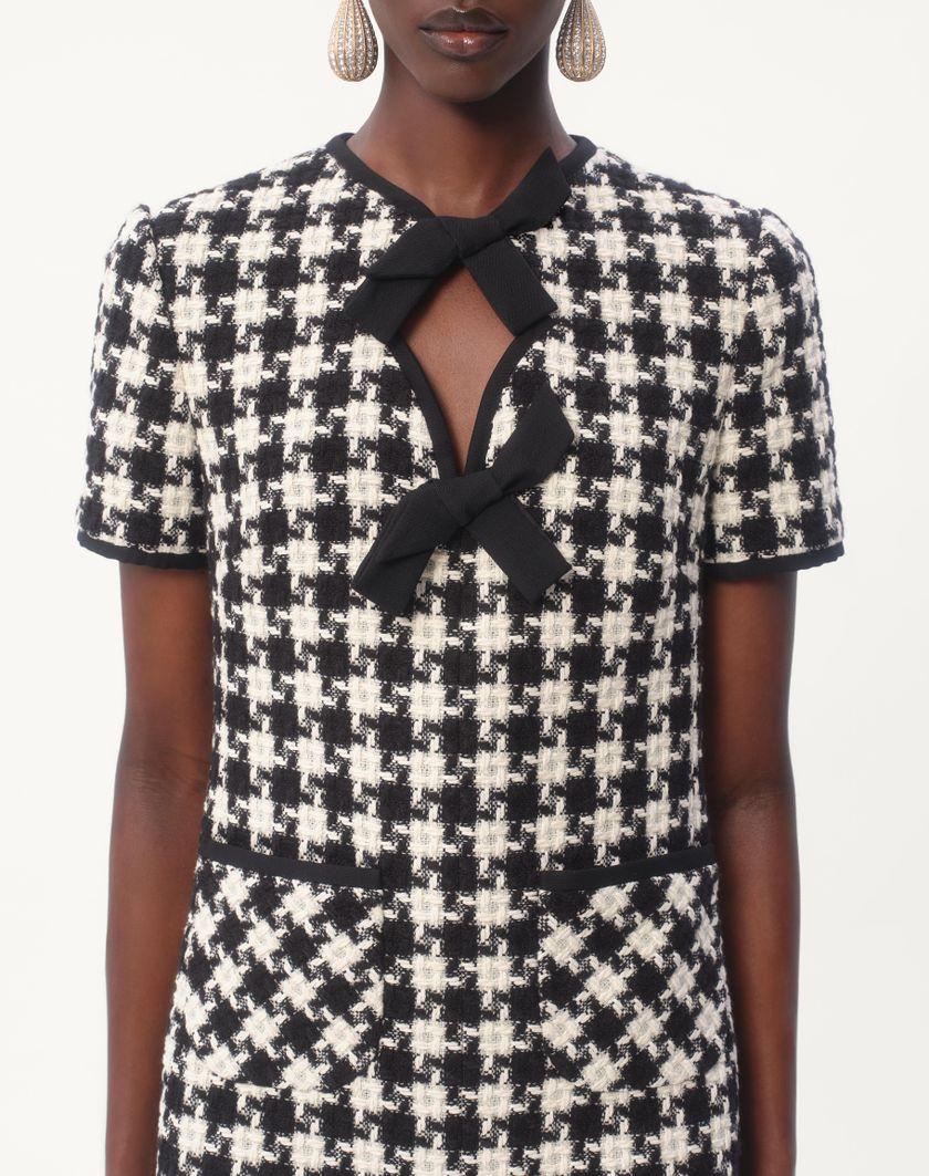 Valentino Handbags Abito Corto In Damier Light Tweed per Donna in Avorio/nero | Valentino IT Italy
