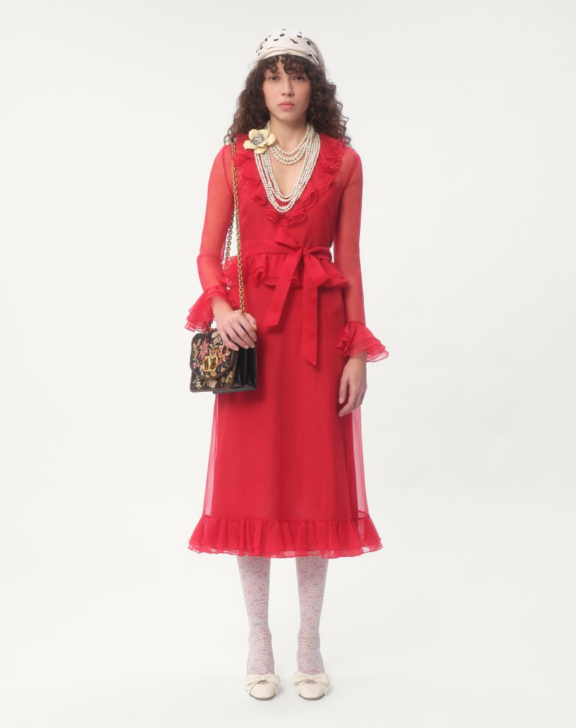 Valentino Handbags Abito Midi In Organza per Donna in Rosso | Valentino IT Nuovo
