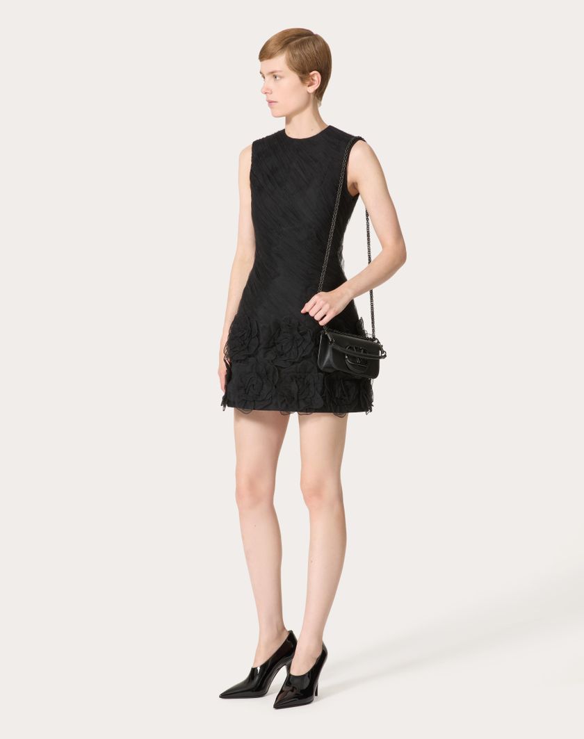 Valentino Handbags Abito Corto In Tulle Illusione Ricamato per Donna in Nero | Valentino IT Negozi Online