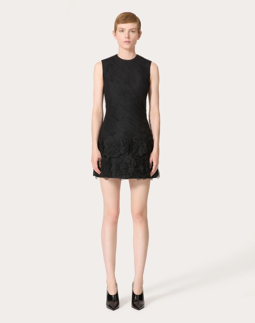 Valentino Handbags Abito Corto In Tulle Illusione Ricamato per Donna in Nero | Valentino IT Negozi Online