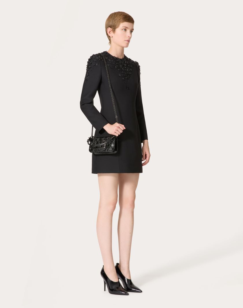 Valentino Handbags Abito Corto In Crepe Couture Ricamato per Donna in Nero | Valentino IT Promozione Limitata