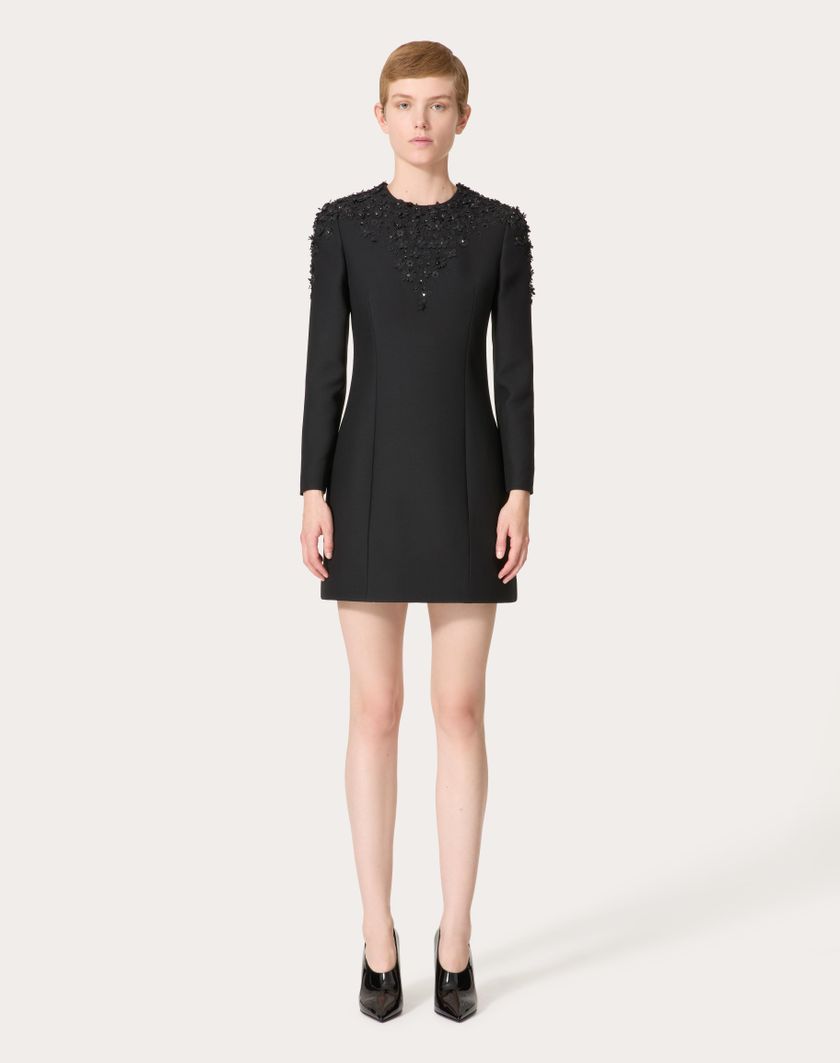 Valentino Handbags Abito Corto In Crepe Couture Ricamato per Donna in Nero | Valentino IT Promozione Limitata