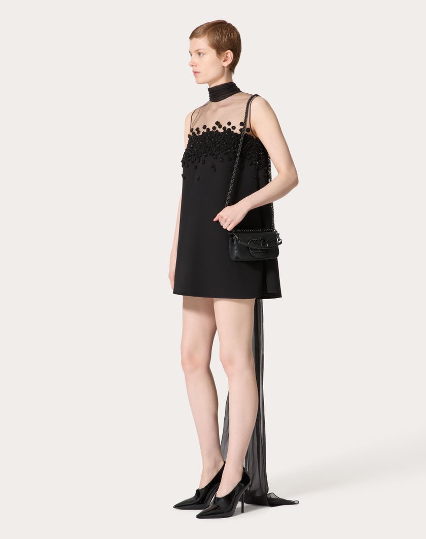 Valentino Handbags Abito Corto In Structured Couture Ricamato per Donna in Nero | Valentino IT Convenienza