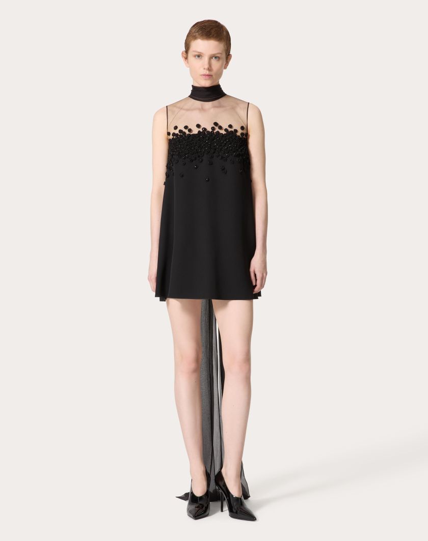 Valentino Handbags Abito Corto In Structured Couture Ricamato per Donna in Nero | Valentino IT Convenienza