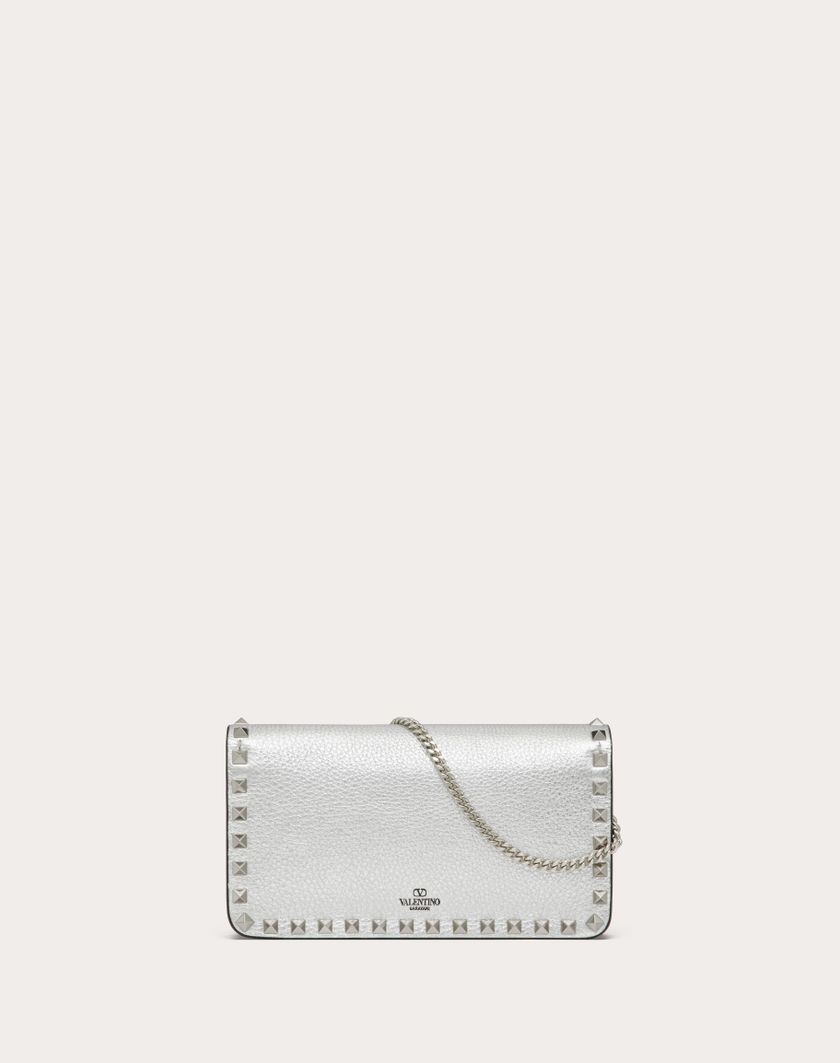 Valentino Handbags Portafoglio Con Catena Rockstud In Vitello Granato Metallizzato per Donna in Argento | Valentino IT Vendite Flash
