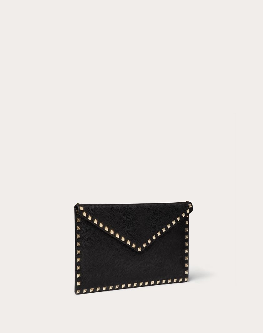 Valentino Handbags Pouch Rockstud In Vitello Granato per Donna in Nero | Valentino IT Italia