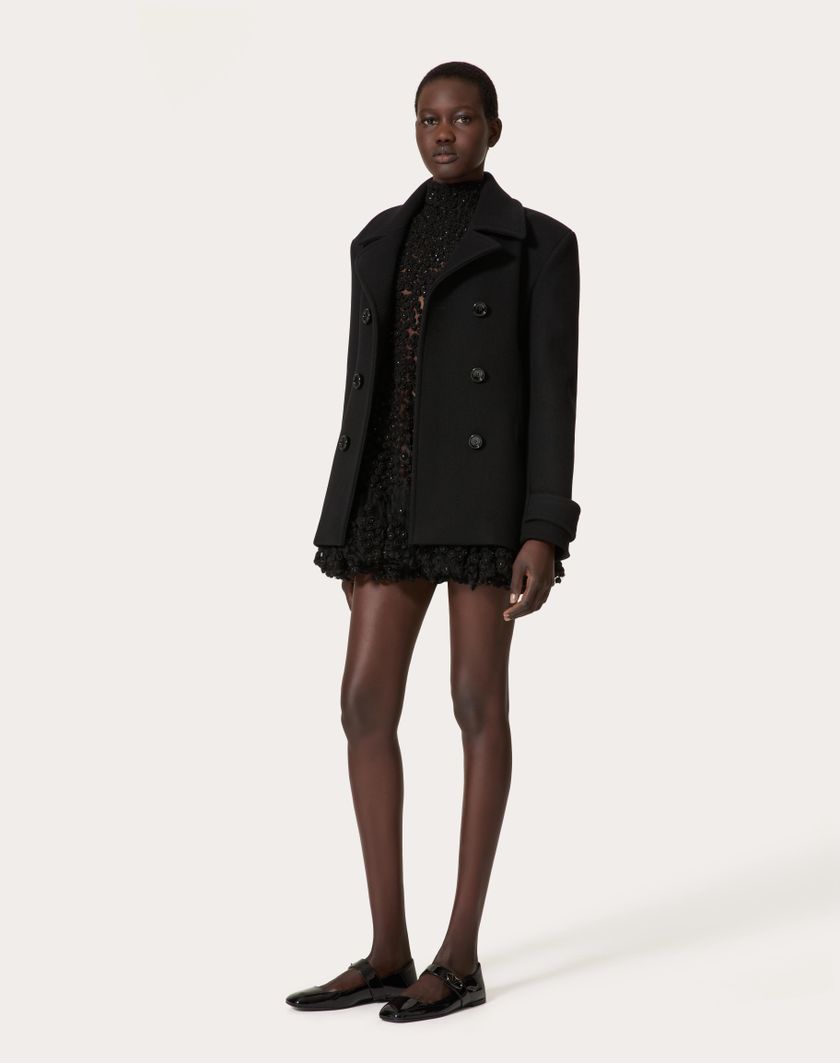 Valentino Handbags Caban In Compact Coat per Donna in Nero | Valentino IT In Vendita