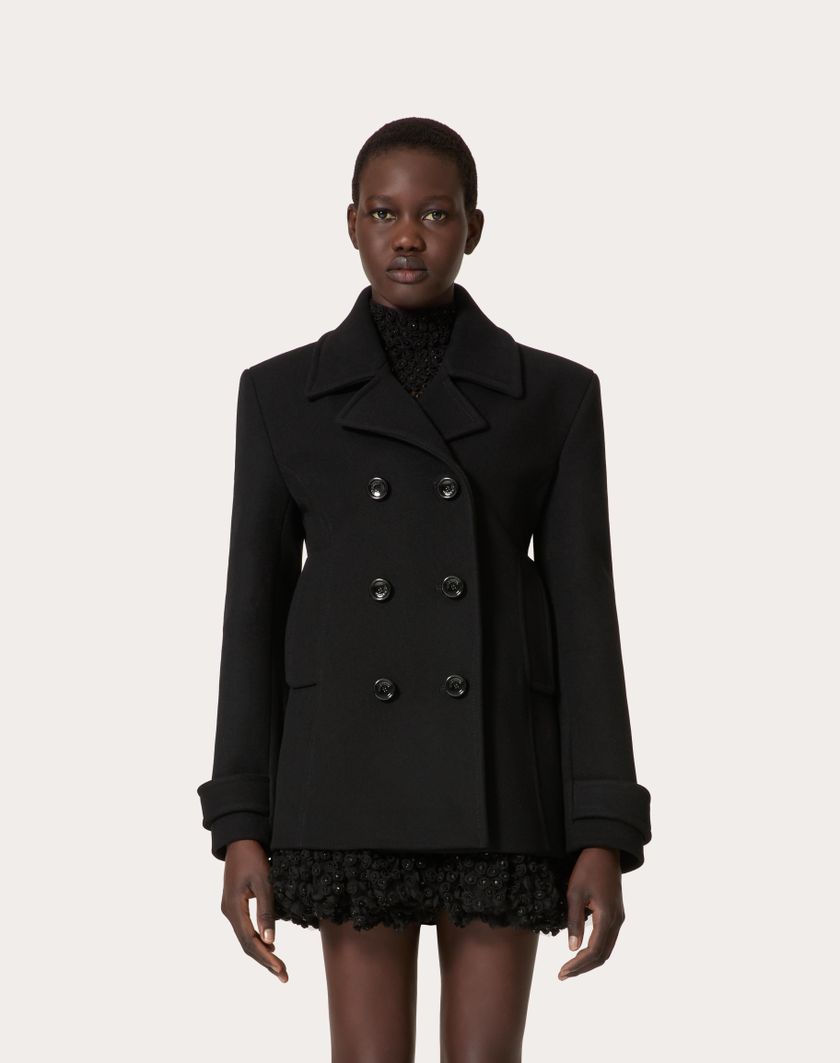 Valentino Handbags Caban In Compact Coat per Donna in Nero | Valentino IT In Vendita