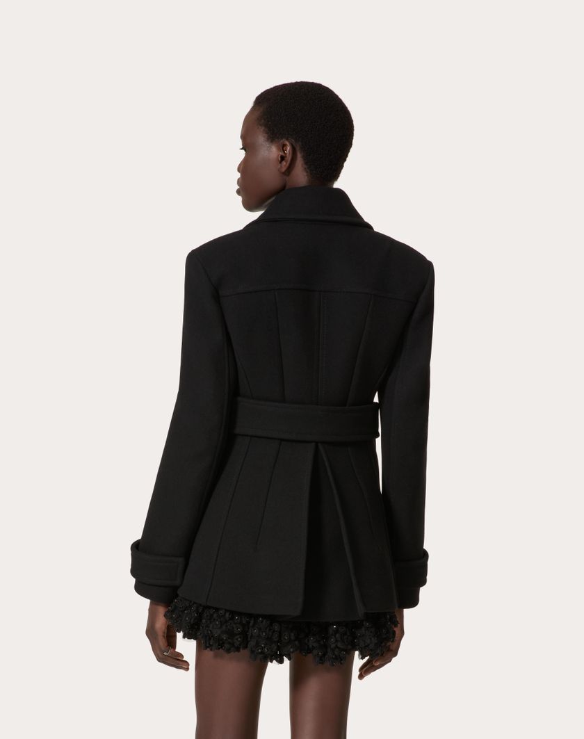 Valentino Handbags Caban In Compact Coat per Donna in Nero | Valentino IT In Vendita