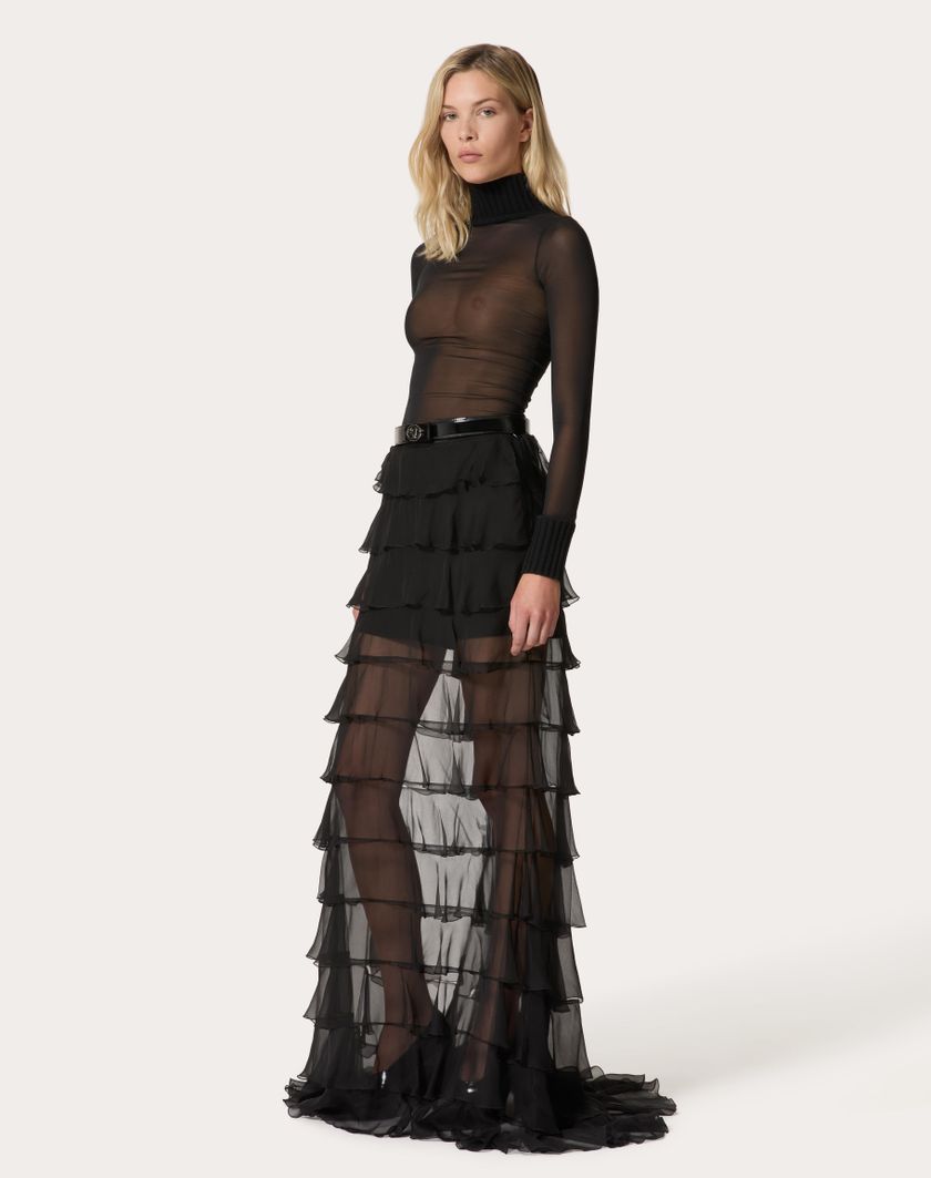 Valentino Handbags Gonna Lunga In Chiffon per Donna in Nero | Valentino IT Hotsell