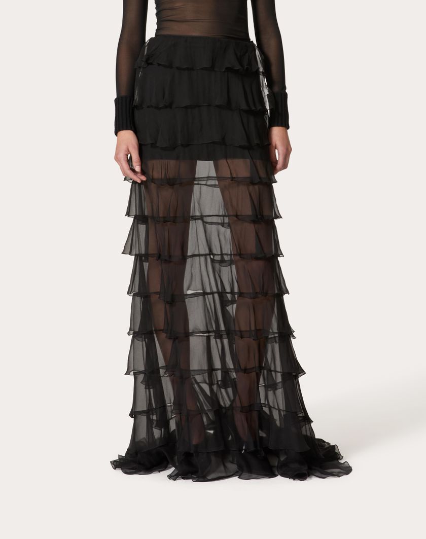 Valentino Handbags Gonna Lunga In Chiffon per Donna in Nero | Valentino IT Hotsell