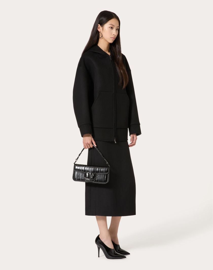 Valentino Handbags Caban In Compact Drap per Donna in Nero | Valentino IT Saldi Di Fabbrica