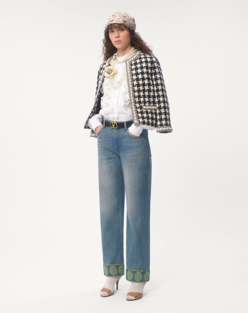 Valentino Handbags Pantaloni In Denim Con Bordi In Jacquard per Donna in Denim | Valentino IT Nuovo