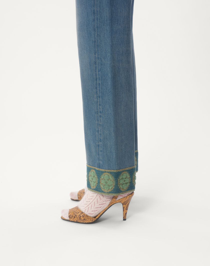 Valentino Handbags Pantaloni In Denim Con Bordi In Jacquard per Donna in Denim | Valentino IT Nuovo