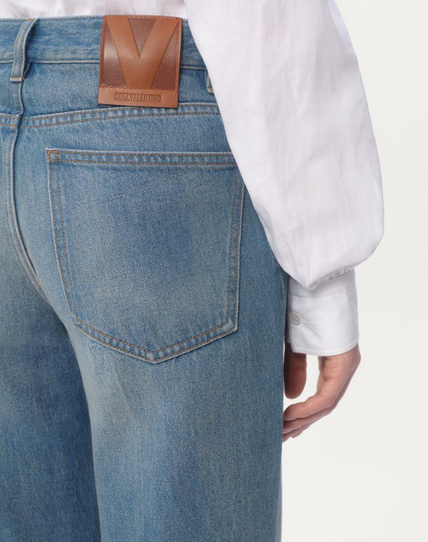 Valentino Handbags Pantaloni In Denim Con Bordi In Jacquard per Donna in Denim | Valentino IT Nuovo