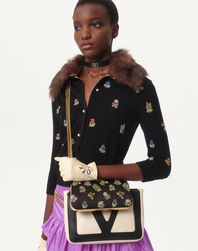 Valentino Handbags Cardigan In Lana Ricamato per Donna in Nero | Valentino IT Soddisfazione Garantita