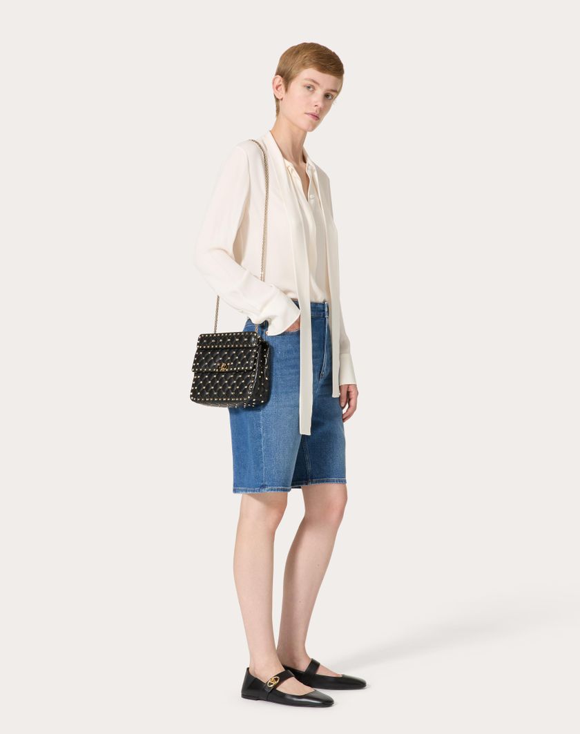 Valentino Handbags Borsa Media Rockstud Spike In Nappa per Donna in Light Ivory | Valentino IT Negozio