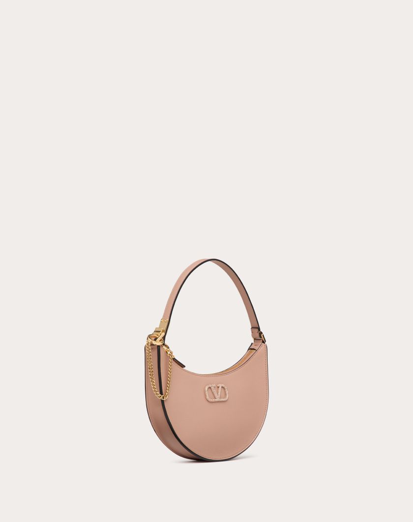Valentino Handbags Mini Hobo Vlogo Signature In Vitello Con Logo Gioiello per Donna in Rose Cannelle | Valentino IT Italy