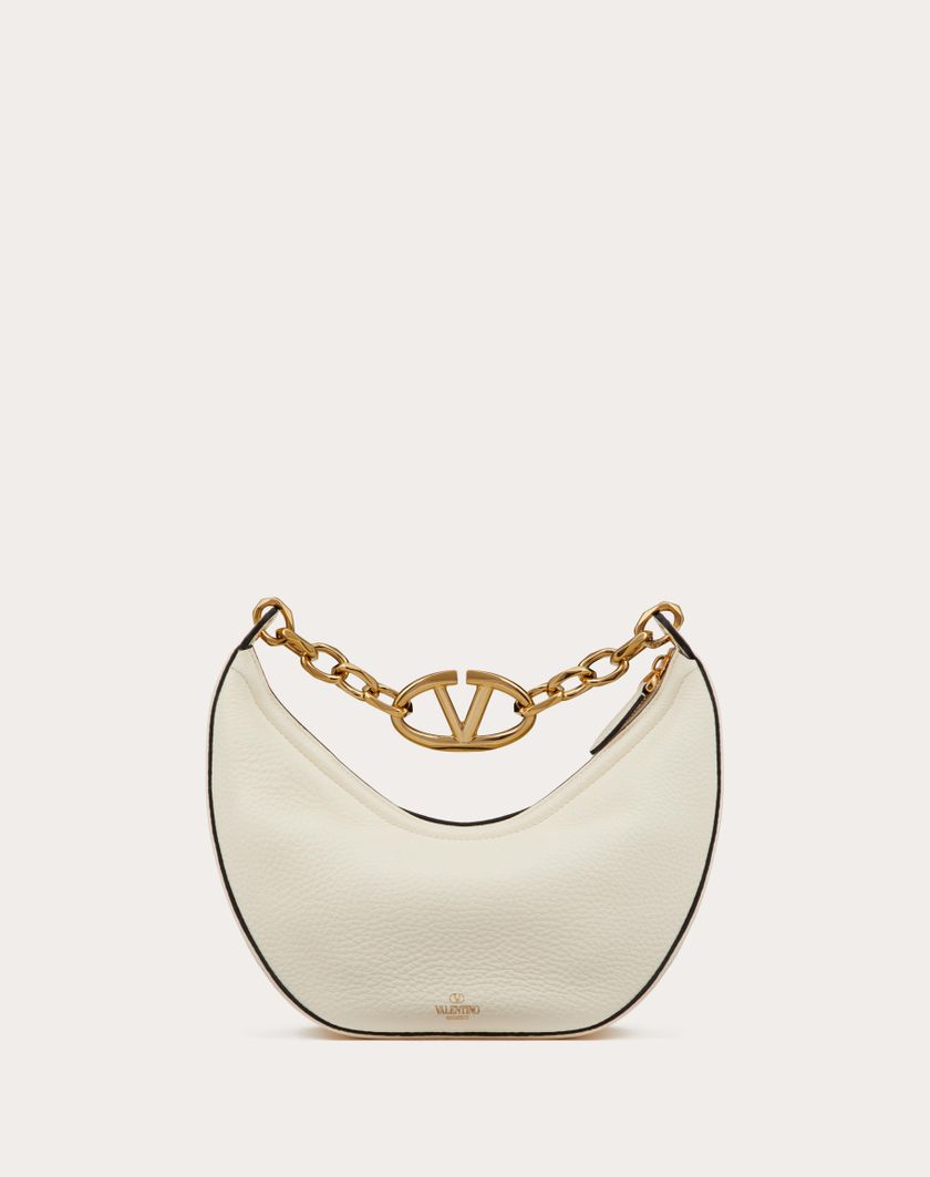 Valentino Handbags Hobo Piccola Vlogo Moon Bag In Vitello Granato Con Catena per Donna in Nero | Valentino IT Vendita