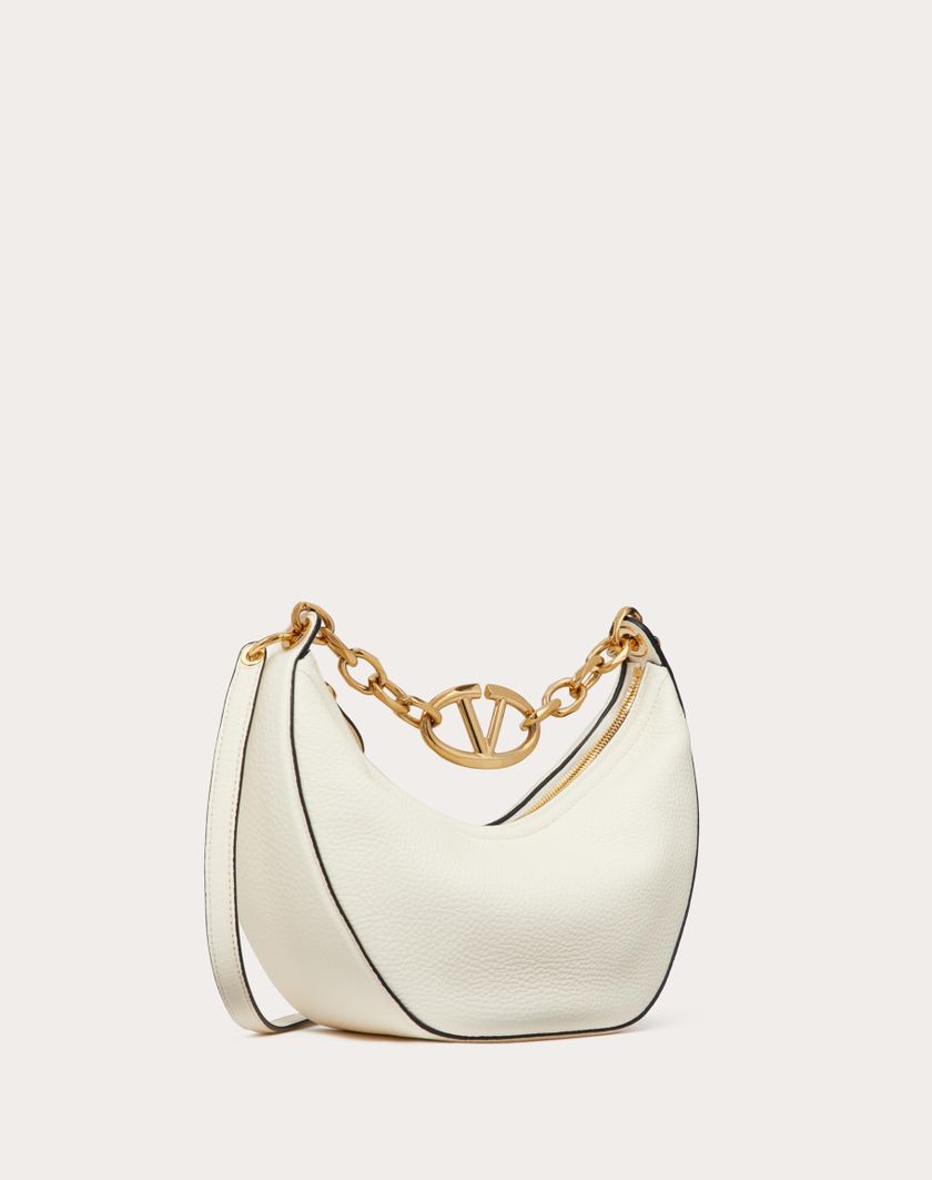 Valentino Handbags Hobo Piccola Vlogo Moon Bag In Vitello Granato Con Catena per Donna in Avorio | Valentino IT Promozione
