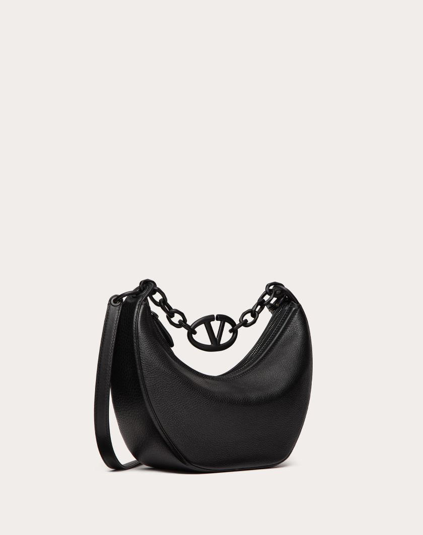 Valentino Handbags Hobo Piccola Vlogo Moon Bag In Vitello Granato Con Catena per Donna in Nero | Valentino IT Pezzi Unici