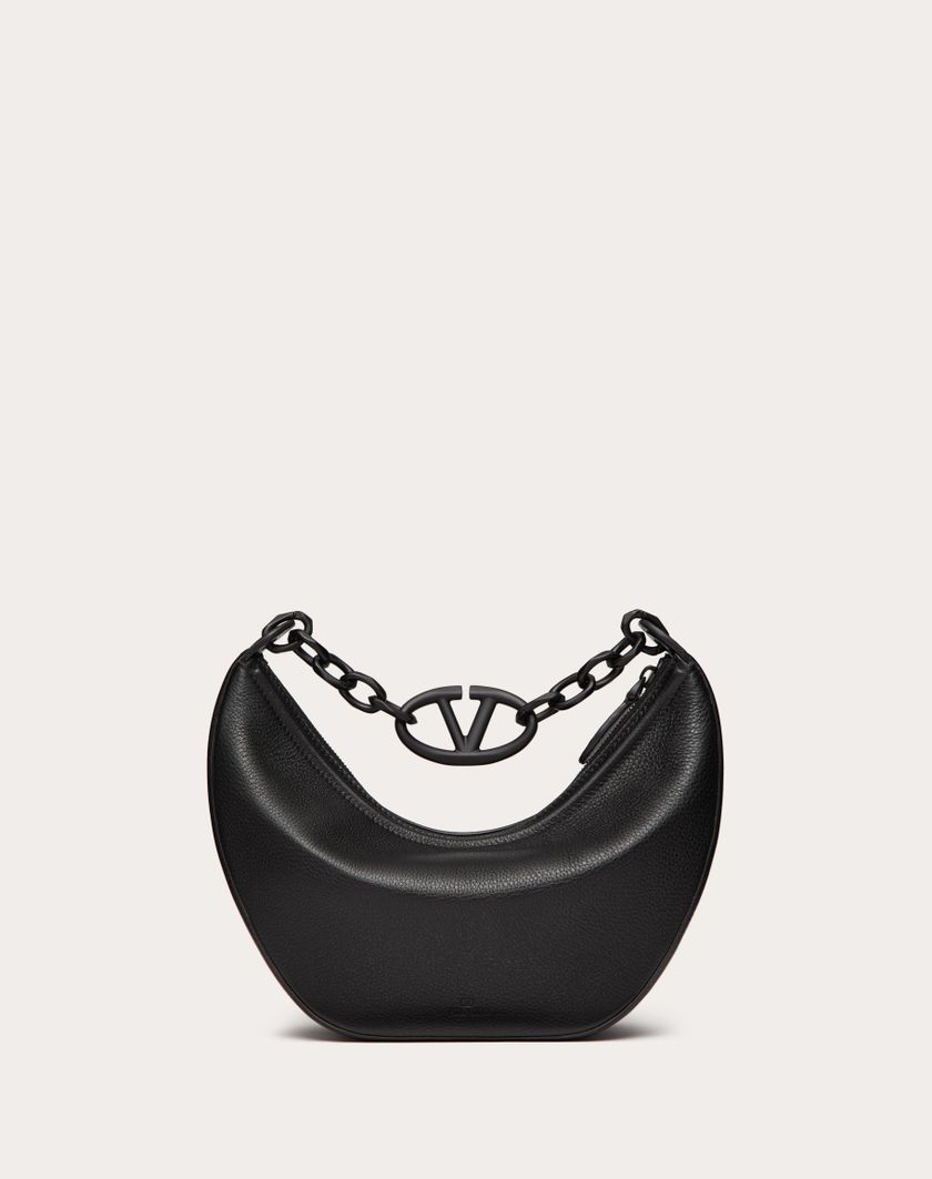 Valentino Handbags Hobo Piccola Vlogo Moon Bag In Vitello Granato Con Catena per Donna in Nero | Valentino IT Pezzi Unici