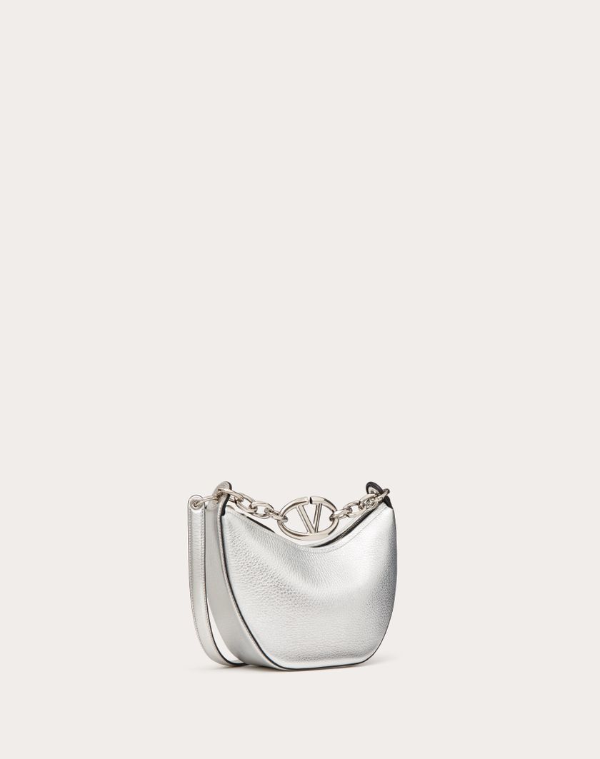 Valentino Handbags Mini Hobo Vlogo Moon Bag In Vitello Granato Metallizzato Con Catena per Donna in Argento | Valentino IT Acquista Ora