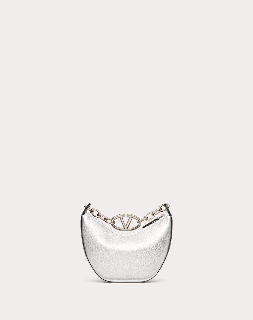 Valentino Handbags Mini Hobo Vlogo Moon Bag In Vitello Granato Metallizzato Con Catena per Donna in Argento | Valentino IT Acquista Ora