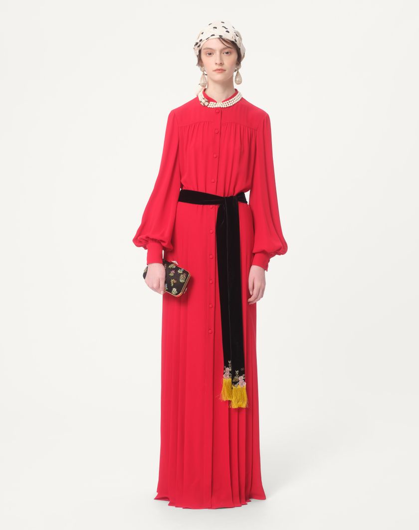 Valentino Handbags Abito Lungo In Georgette per Donna in Rosso | Valentino IT Novità