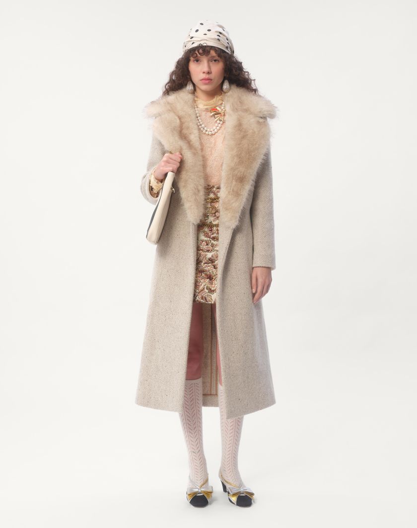 Valentino Handbags Cappotto In Textured Wool per Donna in Cammello/avorio | Valentino IT Online