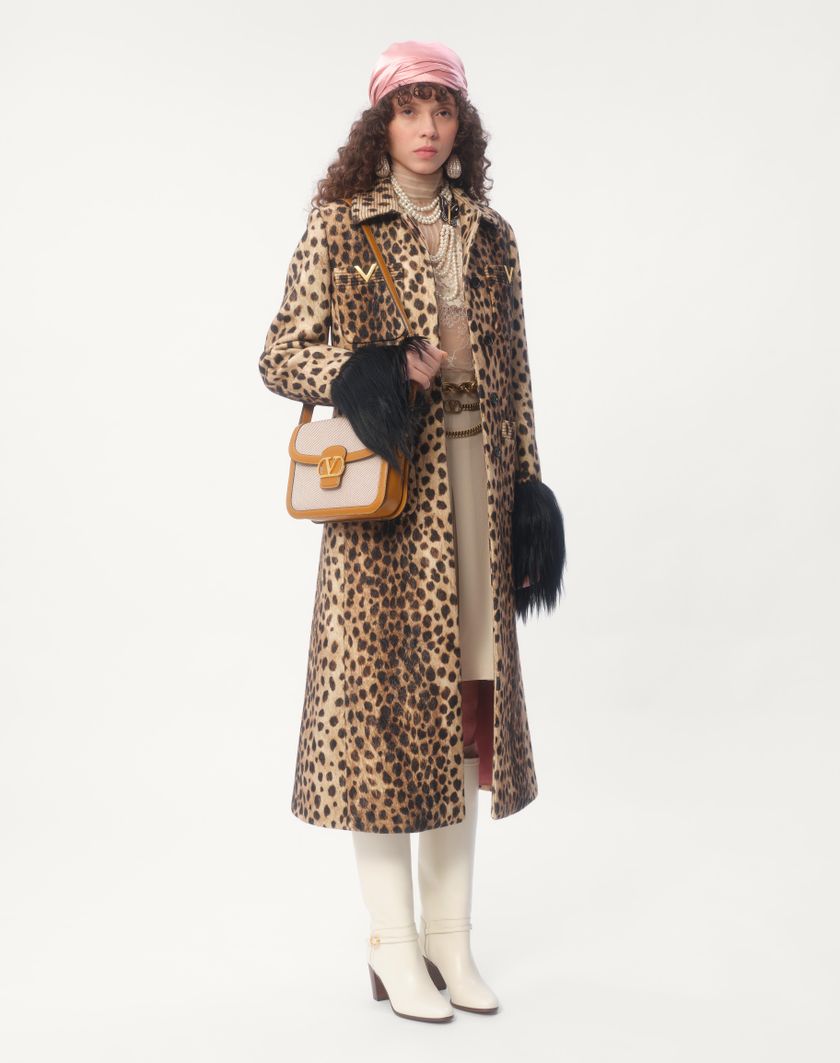 Valentino Handbags Cappotto In Panno Stampato Giaguaro Spots per Donna in Animalier | Valentino IT In Vendita