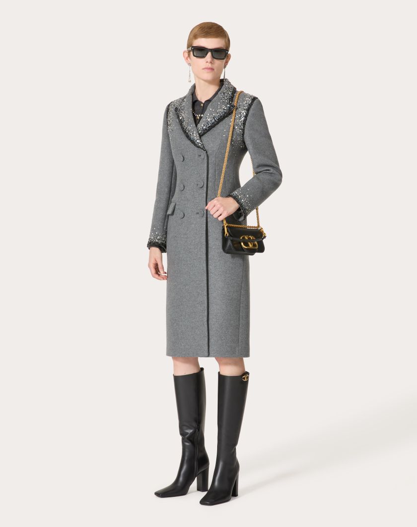 Valentino Handbags Cappotto In Lana Ricamato per Donna in Grigio/silver | Valentino IT Vendita Calda