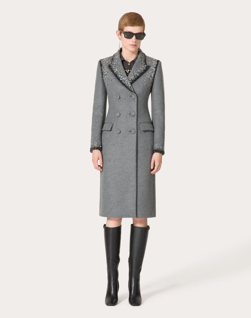 Valentino Handbags Cappotto In Lana Ricamato per Donna in Grigio/silver | Valentino IT Vendita Calda