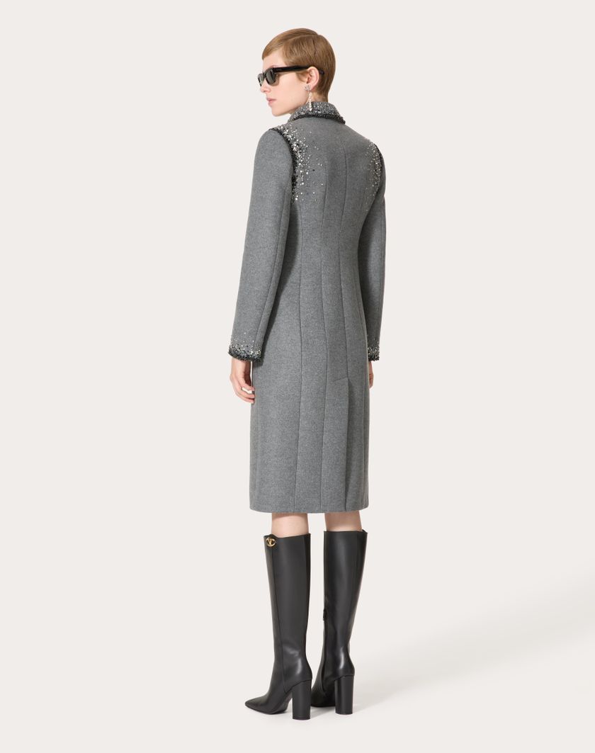 Valentino Handbags Cappotto In Lana Ricamato per Donna in Grigio/silver | Valentino IT Vendita Calda
