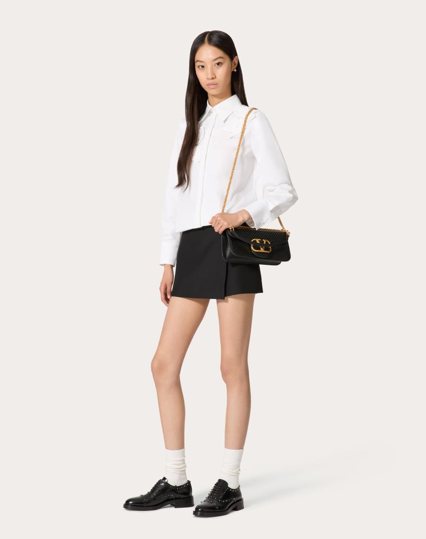 Valentino Handbags Camicia In Compact Popeline Ricamata per Donna in Bianco | Valentino IT In Linea