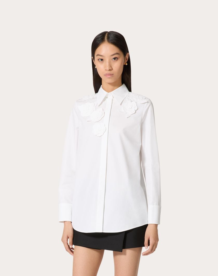 Valentino Handbags Camicia In Compact Popeline Ricamata per Donna in Bianco | Valentino IT In Linea