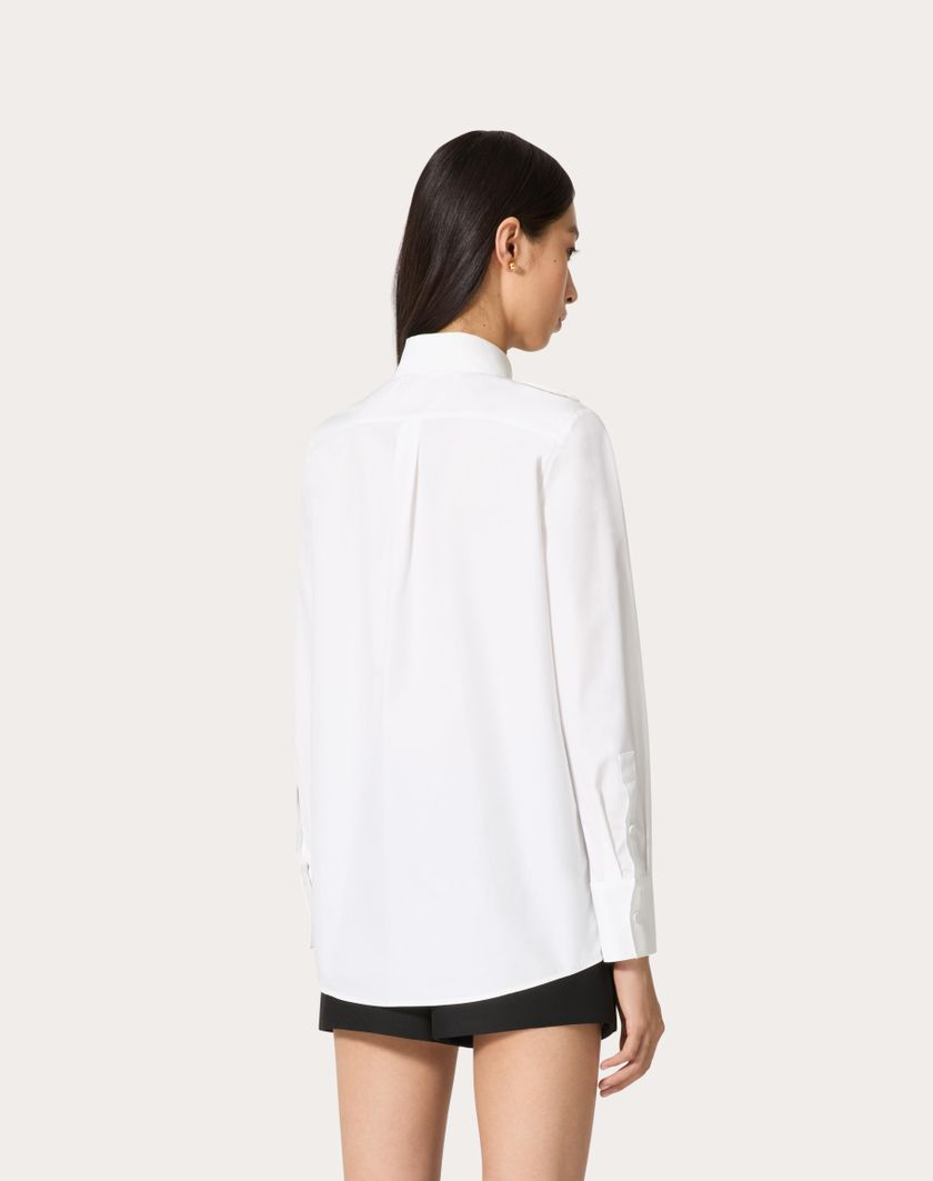 Valentino Handbags Camicia In Compact Popeline Ricamata per Donna in Bianco | Valentino IT In Linea